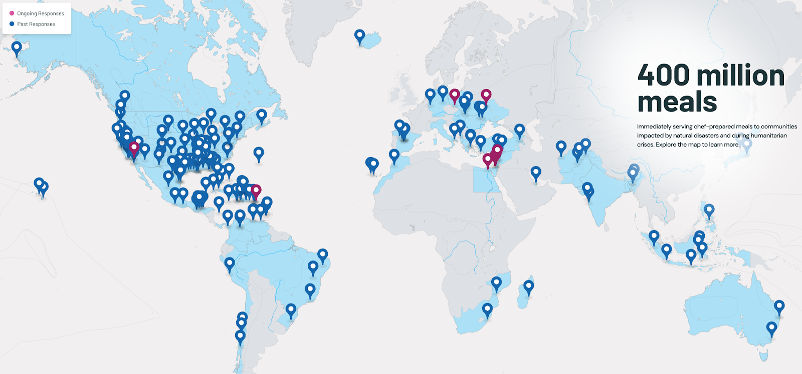 Map showing locations where WCK teams are on the ground